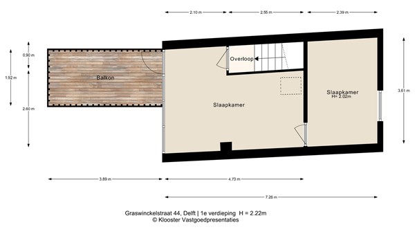 Plattegrond - Graswinckelstraat 44, 2613 PX Delft - 1e Verdieping.jpg